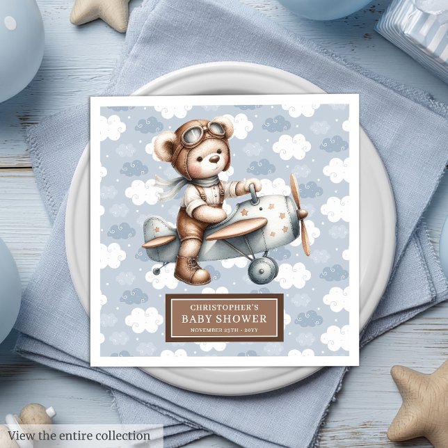 Teddy Bear Pilot Napkins Personalized Baby Shower  (Teddy Bear Pilot Napkins Personalized Baby Shower Event)