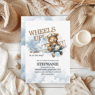 Teddy Bear Pilot on His Way Baby Boy Invitation