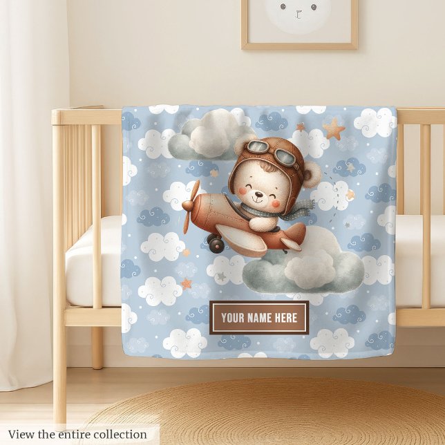 Teddy Bear Pilot Personalized Baby Shower Blanket (Teddy Bear Pilot Personalized Baby Shower Blanket)