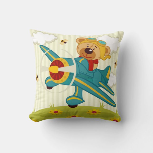 Teddy Bear Pilot Throw Pillow (Front)