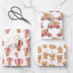 Teddy Bear Pink and Brown Girl Wrapping Paper Sheets