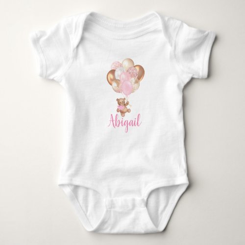 Teddy Bear Pink and Gold Balloons  Baby Bodysuit