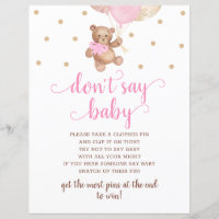 Teddy Bear Pink And Gold Don't Say Baby Game