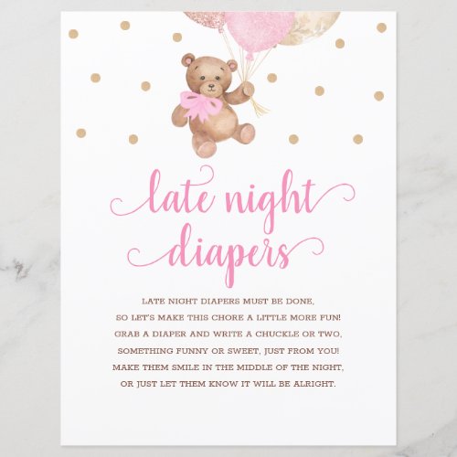 Teddy Bear Pink And Gold Late Night Diapers Game