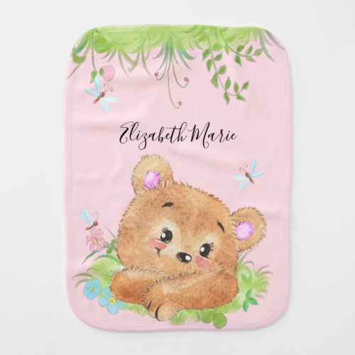 Teddy Bear Pink Baby Girl Shower Gift  Baby Burp Cloth