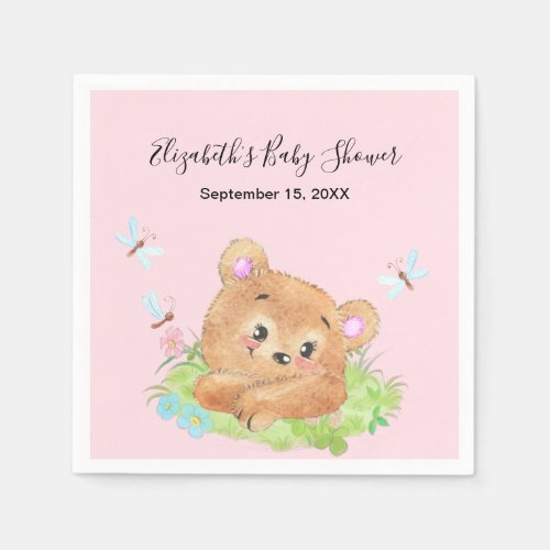 Teddy Bear Pink Baby Girl Shower Gift  Napkins