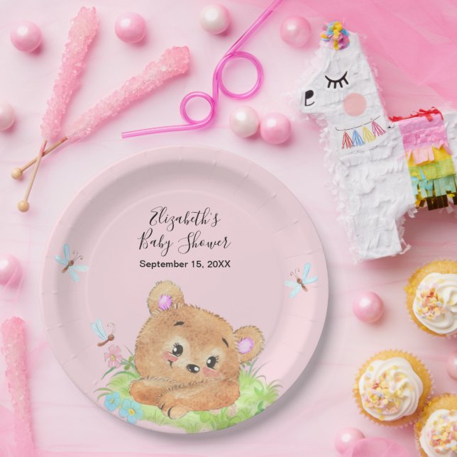 Teddy Bear Pink Baby Girl Shower Gift  Paper Plates (Party)