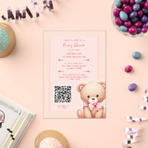 Teddy Bear Pink Baby Shower Acrylic Invitation
