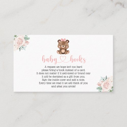 Teddy Bear Pink Baby Shower Book Request Card