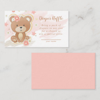 Teddy Bear Pink Baby Shower Diaper Raffle Enclosure Card