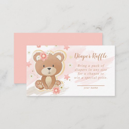 Teddy Bear Pink Baby Shower Diaper Raffle Enclosure Card