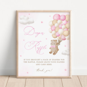 Teddy Bear Pink Baby Shower Diaper Raffle Poster