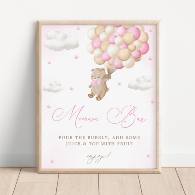 Teddy Bear Pink Baby Shower Mimosa Bar Poster (Creator Uploaded)