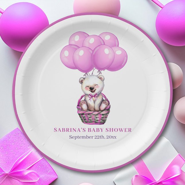 Teddy Bear Pink Baby Shower Party Paper Plates