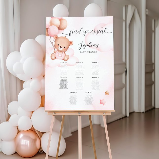 Teddy Bear Pink Baby Shower Seating Chart Foam Board (Creator Uploaded)