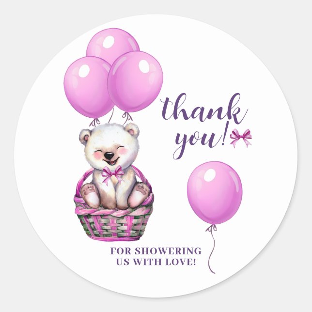 Teddy Bear Pink Baby Shower Thank You Classic Round Sticker (Front)