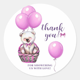 Teddy Bear Pink Baby Shower Thank You Classic Round Sticker