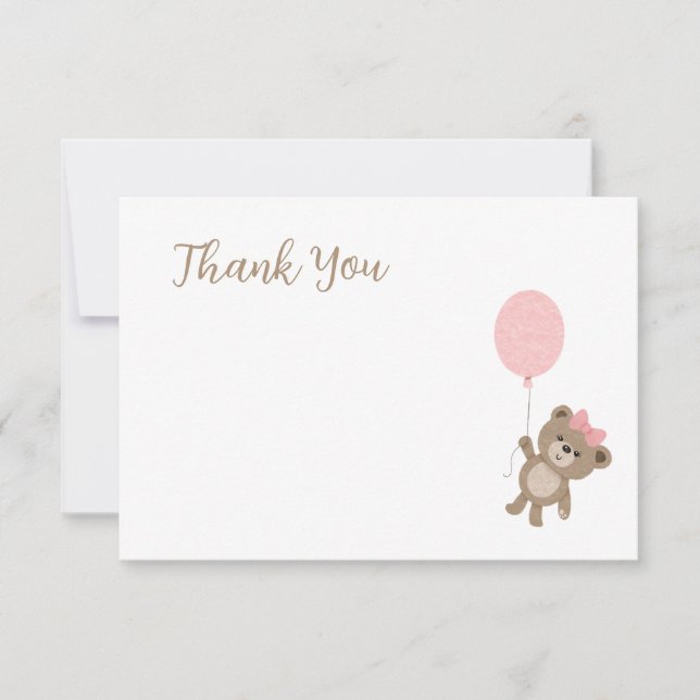 Teddy Bear Pink Baby Shower Thank You Note Card (Front)