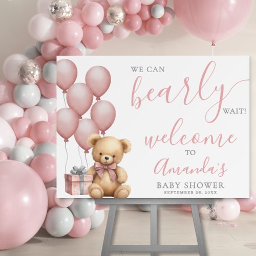 Teddy Bear Pink Baby Shower Welcome Foam Board