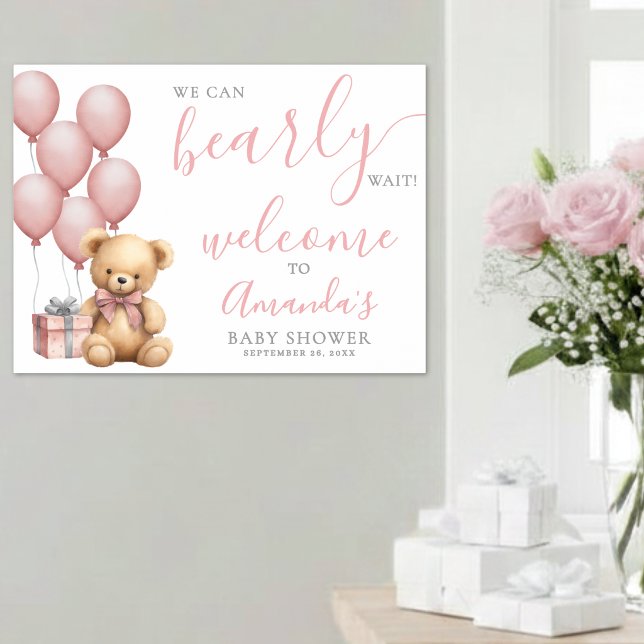 Teddy Bear Pink Baby Shower Welcome Poster (Teddy Bear Pink Baby Shower Welcome Poster )