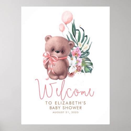 Teddy Bear Pink Baby Shower Welcome Sign