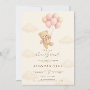 Teddy Bear Pink Balloon Baby Shower Invitation