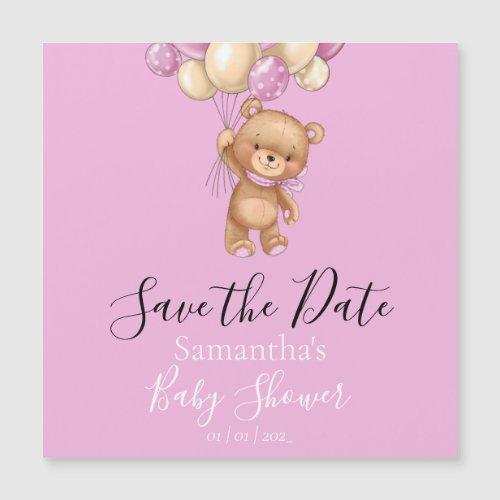 Teddy Bear Pink Balloon Baby Shower Save the Date
