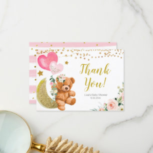 Teddy Bear Pink Balloon Baby Shower Thank You card