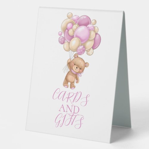 Teddy Bear pink Balloon CARD AND GIFTS  Table Tent Sign