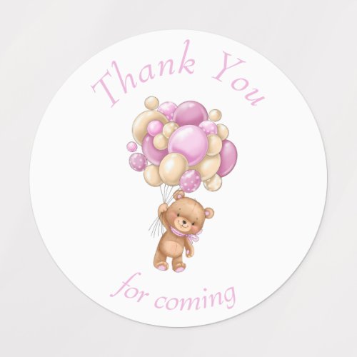 Teddy Bear Pink BALLOON thank you Labels
