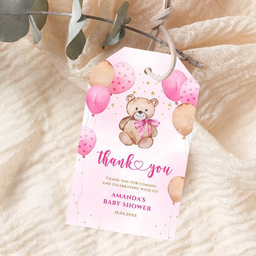 Teddy Bear Pink Balloons Baby Gift Tags