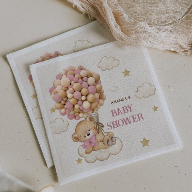Teddy Bear Pink Balloons Baby Girl Shower Decor   Napkins (Creator Uploaded)
