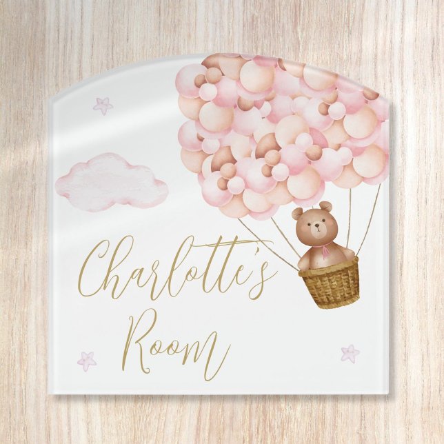 Teddy Bear Pink Balloons Baby Nursery Door Sign (Teddy Bear Pink Balloons Baby Nursery Door Sign)