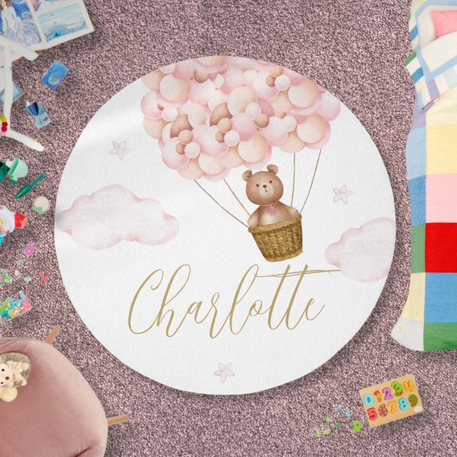 Teddy Bear Pink Balloons Baby Nursery Rug (Teddy Bear Pink Balloons Baby Nursery Rug)