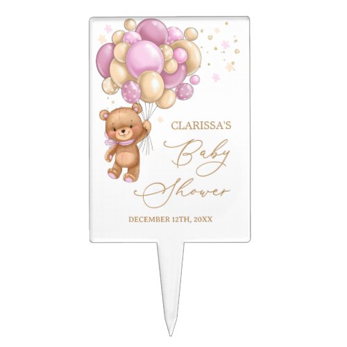 Teddy Bear Pink Balloons Baby Shower Cake Topper