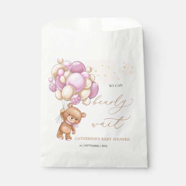Teddy Bear Pink Balloons Baby Shower  Favor Bag (Front)