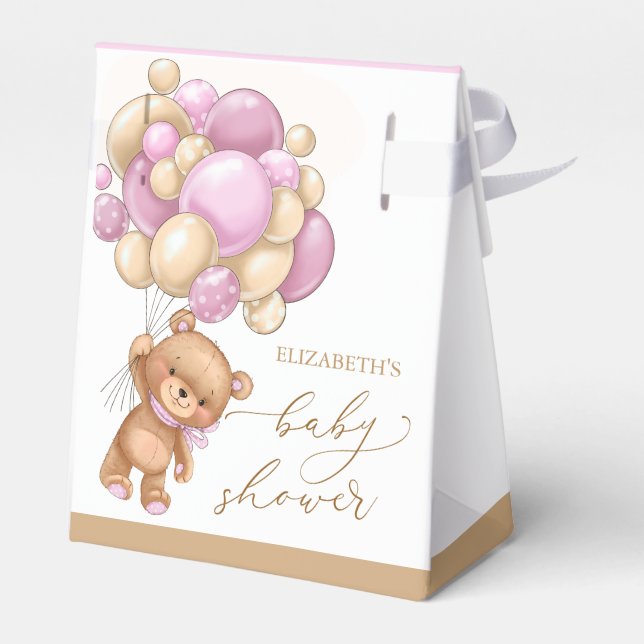 Teddy Bear Pink Balloons Baby Shower Favor Box (Back Side)