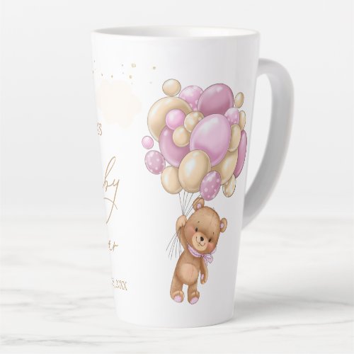 Teddy Bear Pink Balloons Baby Shower  Latte Mug