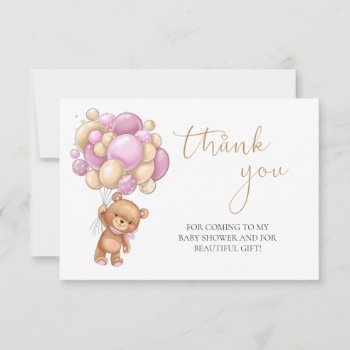 Teddy Bear Pink Balloons Baby Shower Thank You by IrinaFraser at Zazzle