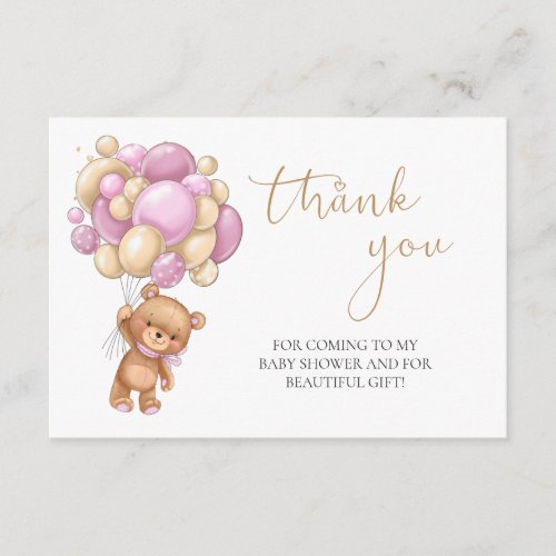 Teddy Bear Pink Balloons Baby Shower Thank You Enclosure Card