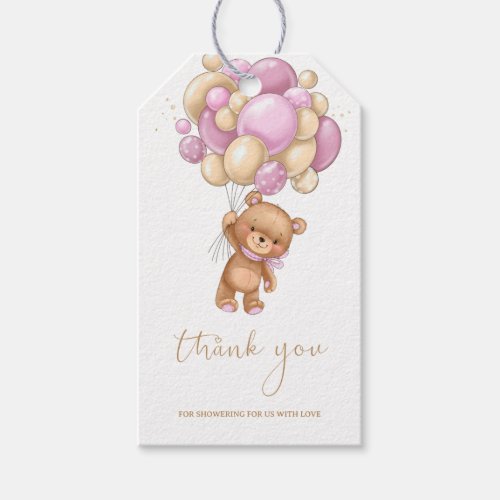 Teddy Bear Pink Balloons Baby Shower Thank You  Gift Tags