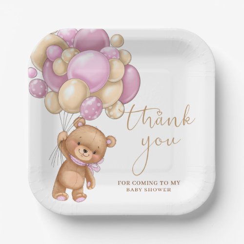 Teddy Bear Pink Balloons Baby Shower Thank You   Paper Plates
