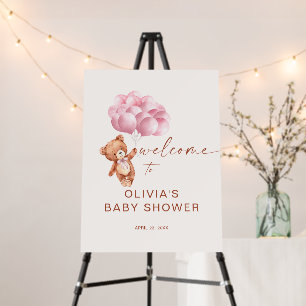 Teddy Bear Pink Balloons Baby Shower Welcome Foam Board