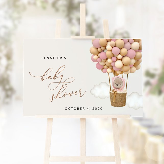 Teddy Bear, Pink Balloons, Baby Shower Welcome Sign (Creator Uploaded)