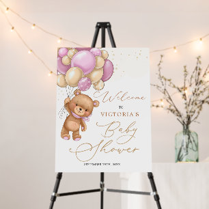 Teddy Bear Pink Balloons Baby Shower Welcome Sign