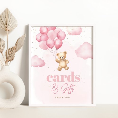 Teddy bear pink balloons Cards and Gifts Poster