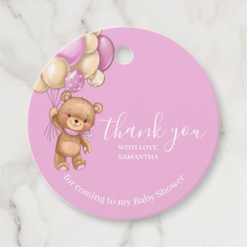 Teddy Bear PINK Balloons Favor Tags