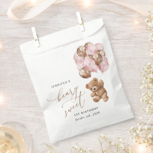 Teddy Bear, Pink Balloons, First Birthday Favor Bag