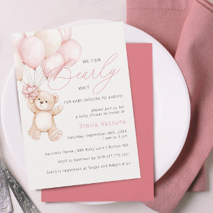 Teddy Bear Pink Balloons Girl Baby Shower Invitation