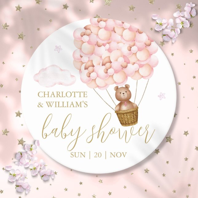 Teddy Bear Pink Balloons Girl Baby Shower Round Paper Coaster (Teddy Bear Pink Balloons Girl Baby Shower Round Paper Coaster)